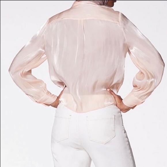 Vince Camuto Tie-Front Blush Collared Blouse Shimmer Pink Button Down Small - Picture 2 of 6